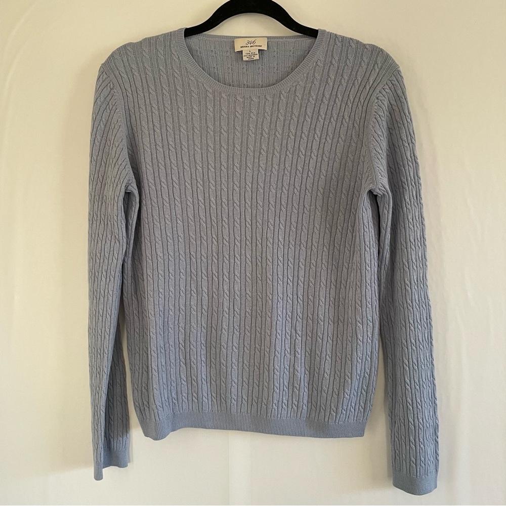 346 Brooks Brothers Blue Cable Knit Silk/Cashmere Sweater Size L